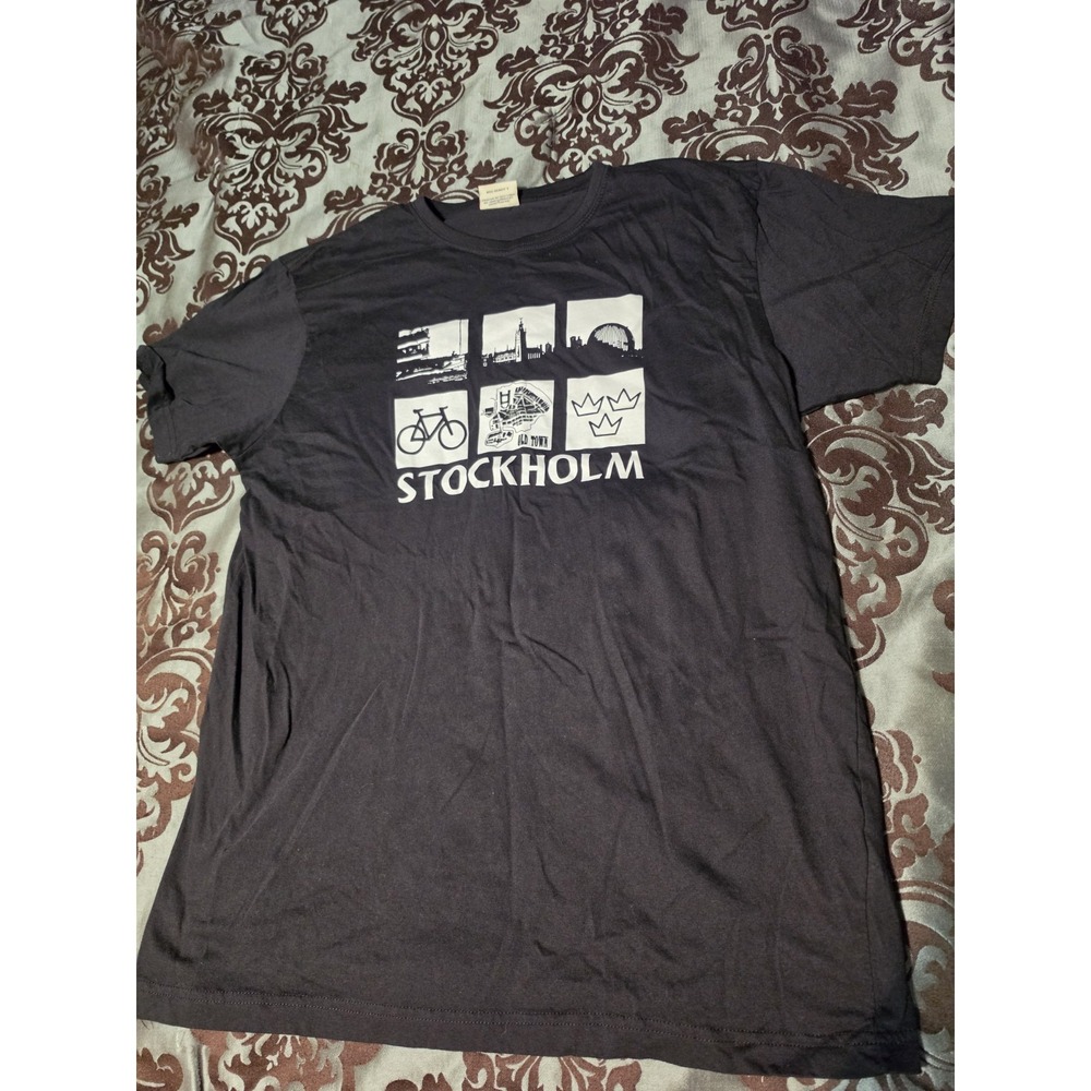 Stockholm‎ Sweden Black Tshirt XL Soft White Lettering